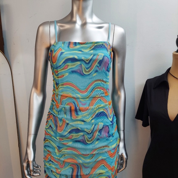 Wild Fable Wave Print Ruched Mesh Bodycon Dress - Picture 4 of 15